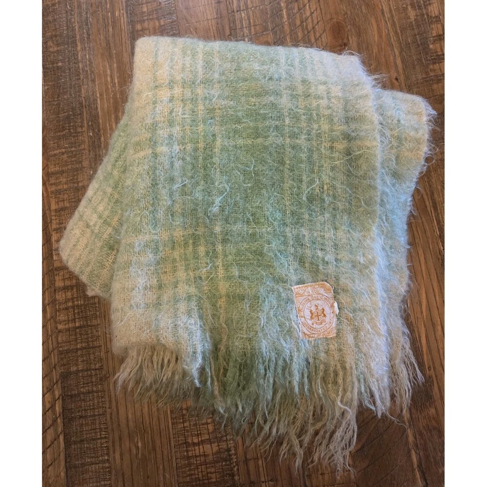 Vintage Hudson's Bay Co. blanket, throw, shawl, mohair, wool, made in Scotland